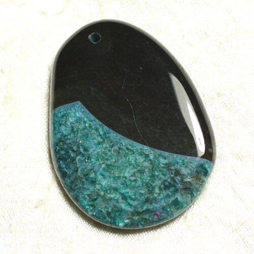 1pc - pendentif en pierre - agate et quartz goutte 57x42mm noir et turquoise n°7  -  4558550039255