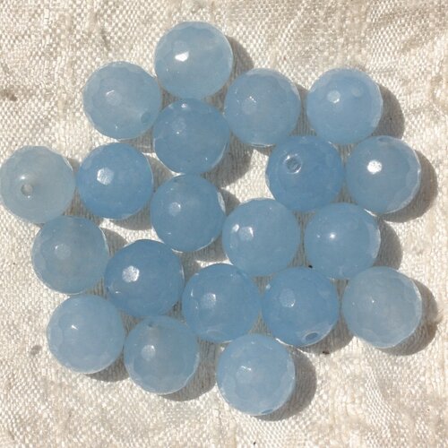 10pc - perles de pierre - jade boules facettées 10mm bleu ciel - 4558550006356