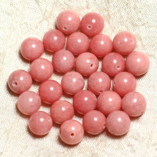 10pc - perles de pierre - jade boules 10mm rose pêche corail -  4558550002419