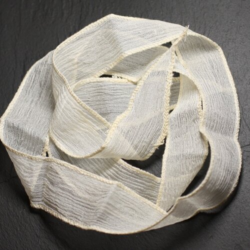 1pc - collier ruban soie teint à la main 85 x 2.5cm blanc crème ivoire (ref soie107) -  4558550039446