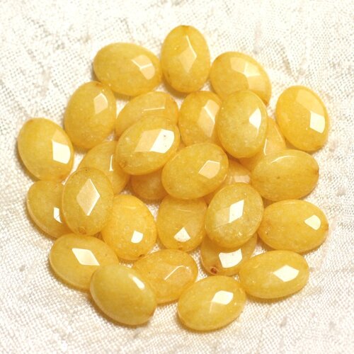 2pc - perles de pierre - jade ovales facettés 14x10mm jaune moutarde -  4558550039613