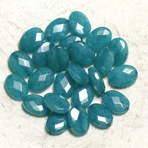 2pc - perles de pierre - jade ovales facettés 14x10mm bleu vert paon -  4558550039620