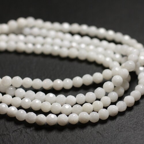 20pc - perles de pierre - jade boules facettées 4mm blanc opaque -  4558550039705