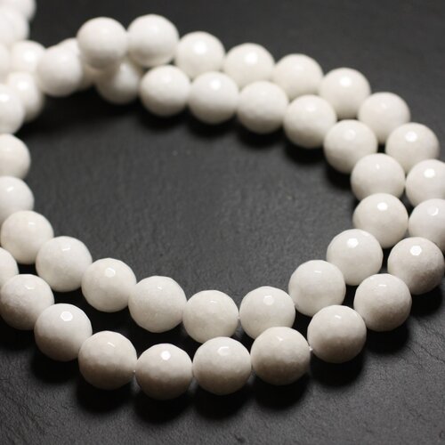 6pc - perles de pierre - jade boules facettées 12mm blanc opaque -  4558550039743