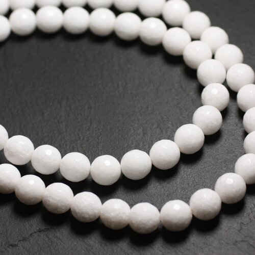 10pc - perles de pierre - jade boules facettées 10mm blanc opaque -  4558550039736