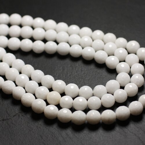 20pc - perles de pierre - jade boules facettées 6mm blanc opaque -  4558550039712