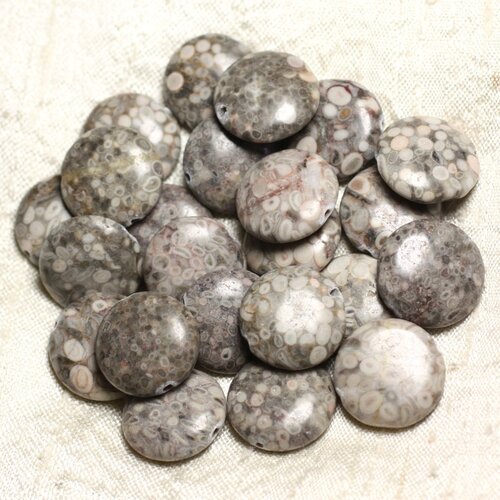 4pc - perles de pierre - jaspe océan fossile palets 18mm -  4558550039774