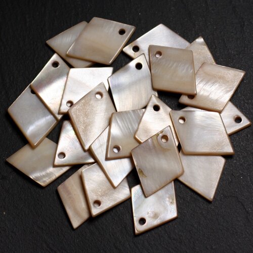 10pc - breloques pendentifs nacre - losanges 21mm beige ivoire - 4558550004895