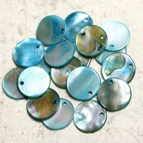 10pc - perles breloques pendentifs nacre ronds 20mm bleu turquoise -  4558550039897