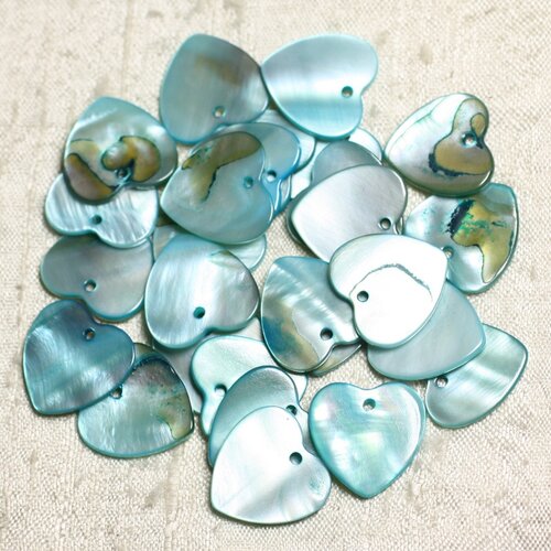 10pc - perles breloques pendentifs nacre coeurs 18mm bleu turquoise -  4558550039927