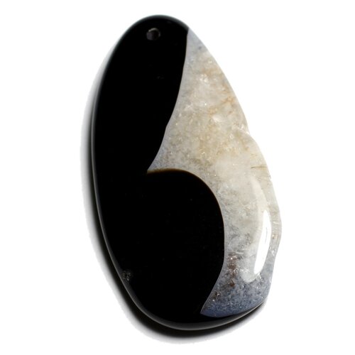1pc - pendentif en pierre - agate et quartz noir et blanc goutte 66x36mm n°14  -  4558550040107