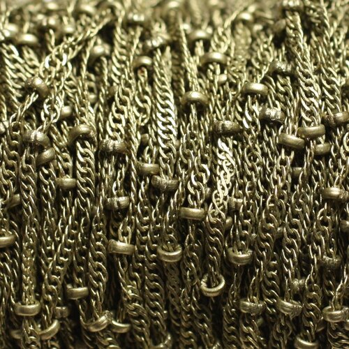 1 mètre - appret chaine mailles ovales et perles métal marron bronze 2mm
