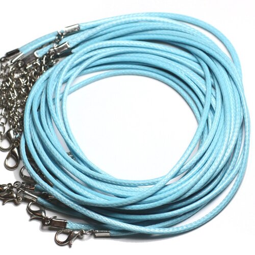 10pc - colliers tours de cou 45cm coton ciré 2mm bleu turquoise -  4558550000521
