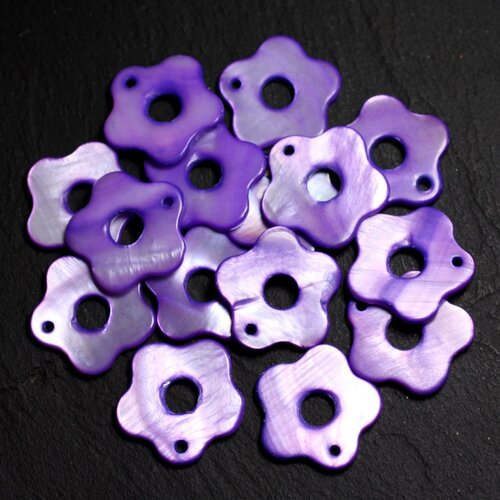 10pc - perles breloques pendentifs nacre fleurs 19mm violet  4558550014665