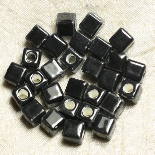 10pc - perles céramique cubes 9-10mm perçage 4.5mm noir   4558550007469