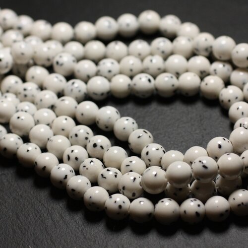 10pc - perles pierre - jade boules 8mm blanc et noir taches pois