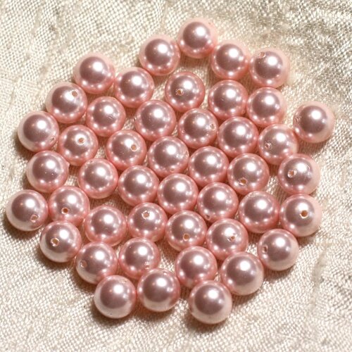 10pc - perles nacre boules 8mm ref c3 rose pastel   4558550004093