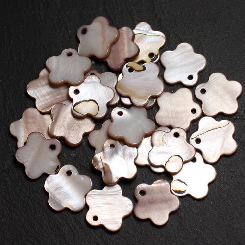 10pc - perles breloques pendentifs nacre fleurs 15mm beige ivoire -  4558550039965