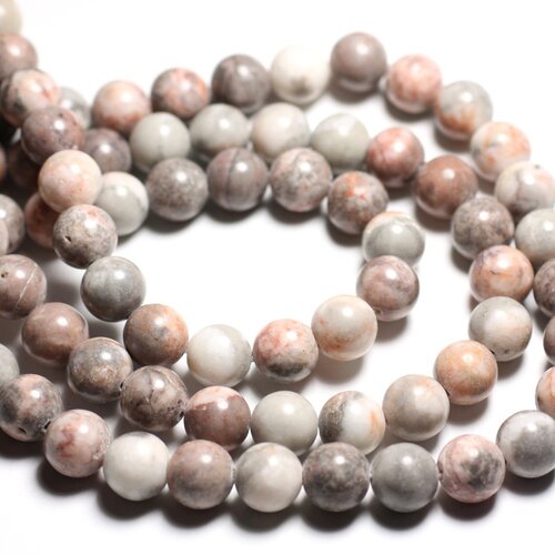 8pc - perles de pierre - jaspe gris et rose boules 10mm -  4558550081933