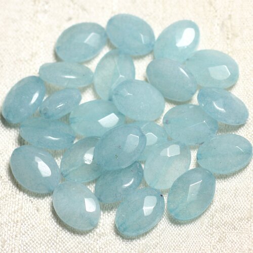 2pc - perles de pierre - jade ovales facettés 14x10mm bleu ciel -  4558550081643