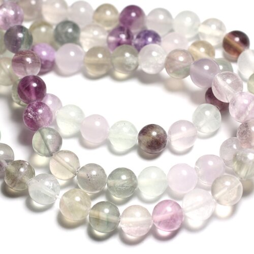 8pc - perles de pierre - fluorite multicolore boules 10mm -  4558550081841
