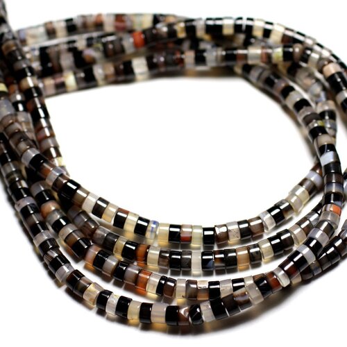 20pc - perles de pierre - agate rondelles heishi 4x2mm blanc noir - 4558550081858
