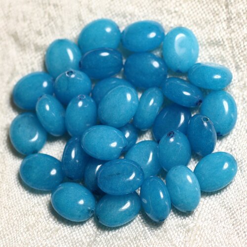 10pc - perles de pierre - jade ovales 10x8mm bleu turquoise - 4558550082084