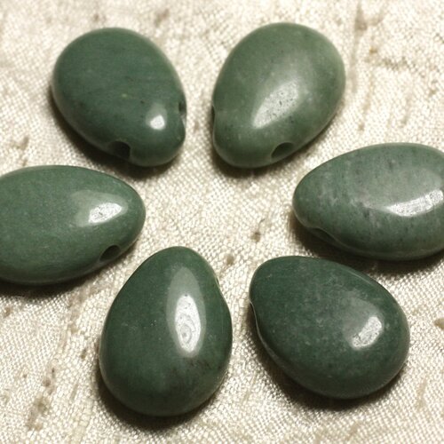 Pendentif pierre semi précieuse - jade goutte 25mm vert amande kaki pastel - 4558550024824