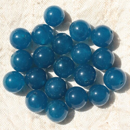 10pc - perles de pierre - jade boules 10mm bleu vert paon 4558550000293