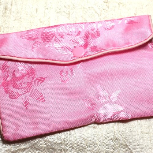 1pc - sac pochette cadeaux bijoux tissu fleurs 12x8cm rose clair -  4558550082473