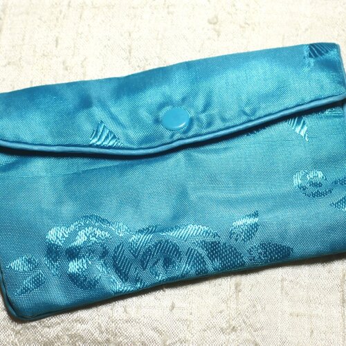 1pc - sac pochette cadeaux bijoux tissu fleurs 12x8cm bleu turquoise -  4558550082435