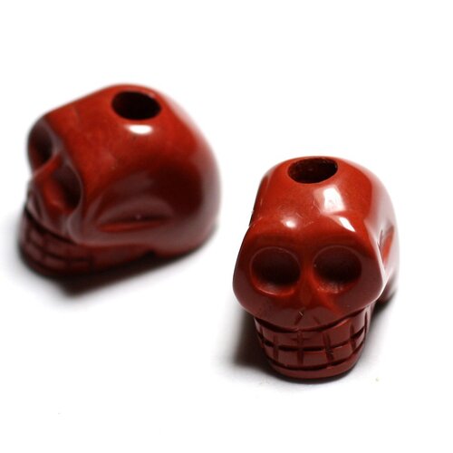 1pc - perle de pierre jaspe rouge - crâne tête de mort 14x10mm perçage dessus 4558550038999