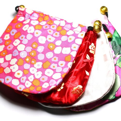 2pc - sacs pochettes cadeaux bijoux tissu satin 11cm multicolore -  4558550082428