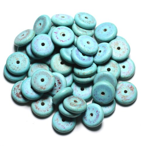 20pc - perles de pierre - turquoise synthèse rondelles 12mm bleu turquoise - 4558550082503