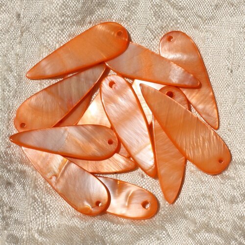 10pc - perles breloques pendentifs nacre gouttes 35mm orange capucine - 4558550016584