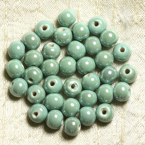 10pc - perles porcelaine céramique vert turquoise boules 8mm   4558550004208