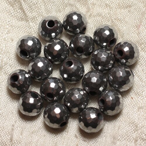 2pc - perles de pierre perçage 2.5mm - hématite rhodium facettée 10mm  4558550024596