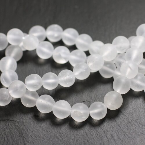 10pc - perles pierre - cristal de roche quartz boules 6mm blanc transparent mat sablé givré - 4558550094186