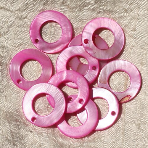 10pc - perles breloques pendentifs nacre donuts cercles 25mm rose clair bonbon - 4558550018656