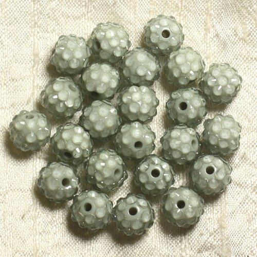 5pc - perles shamballas résine 12x10mm gris et transparent   4558550004086