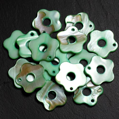 10pc - perles breloques pendentifs nacre fleurs 19mm vert  4558550014566