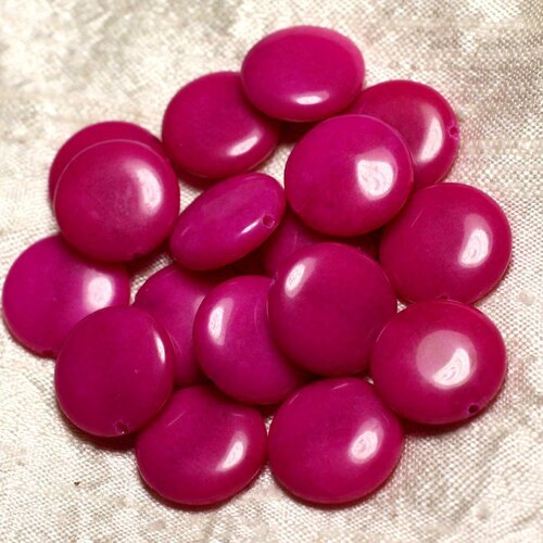 2pc - perles de pierre - jade rose fuchsia palets 18mm   4558550015525
