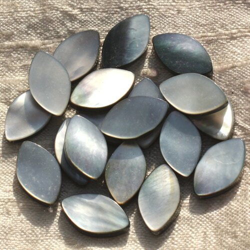 2pc - perles nacre noire naturelle - marquises 17x10mm   4558550015853