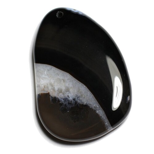 1pc - pendentif en pierre - agate et quartz noir et blanc goutte 57x40mm n°13  -  4558550040091