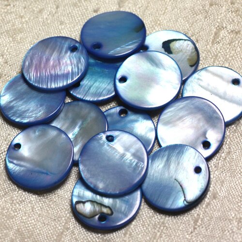 10pc - perles breloques pendentifs nacre ronds 20mm bleu roi nuit - 4558550000729