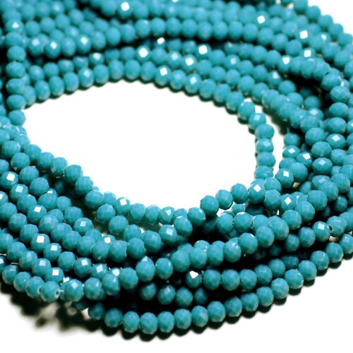 Fil 39cm 90pc env - perles verre opaque - rondelles facettées 6x4.5mm bleu paon canard - 4558550084897