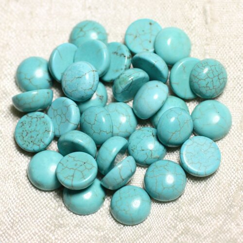 2pc - cabochon pierre - turquoise synthèse magnésite bleu turquoise rond 10mm - 4558550084804