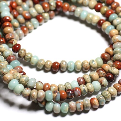 6pc - perles de pierre - jaspe aqua terra rondelles 8x5mm turquoise et beige - 4558550084651