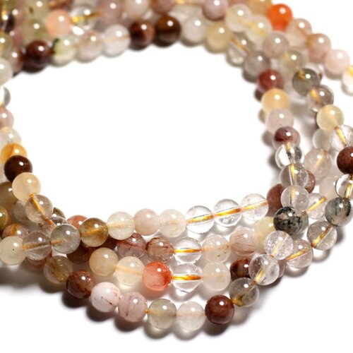 10pc - perles de pierre - quartz multicolore et rutile boules 6mm - 4558550085542