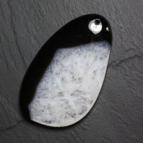 Pendentif en pierre - agate et quartz noir et blanc goutte 61mm n40 - 4558550085887